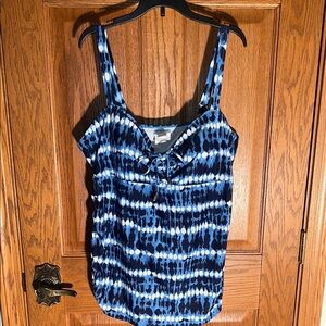 Swim top gathered at sides